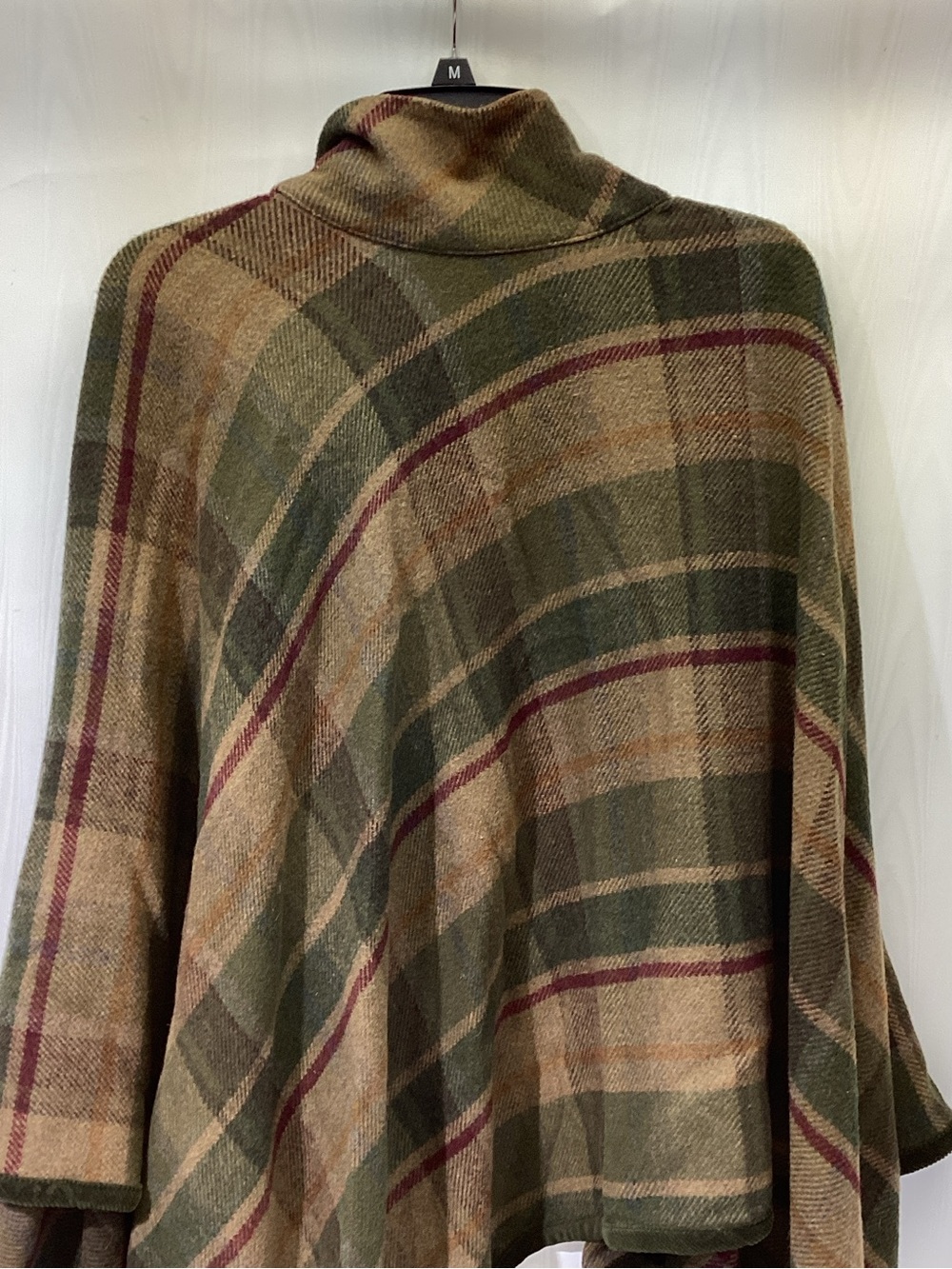 CHAPS Ralph Lauren Plaid Wool Blend Poncho Cape Wrap Green Maroon Size XL - Picture 8 of 9